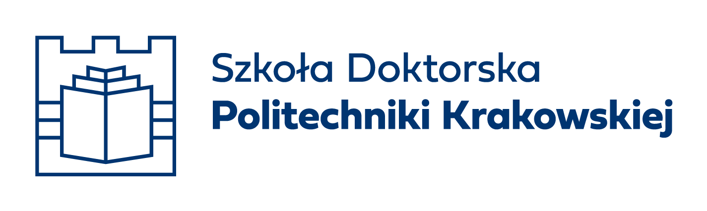 asymetryczne logo Szkoły Doktorskiej do stosowania samodzielnie lub z sygnetem Politechniki Krakowskiej
